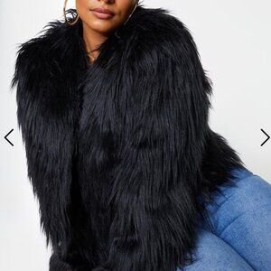 Pretty little thing | black fux fur crop jacket | size 2